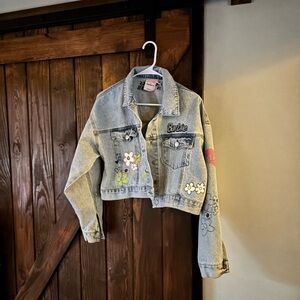Forever 21 Light Blue Denim Jacket with Floral Accents Barbie of forever 21